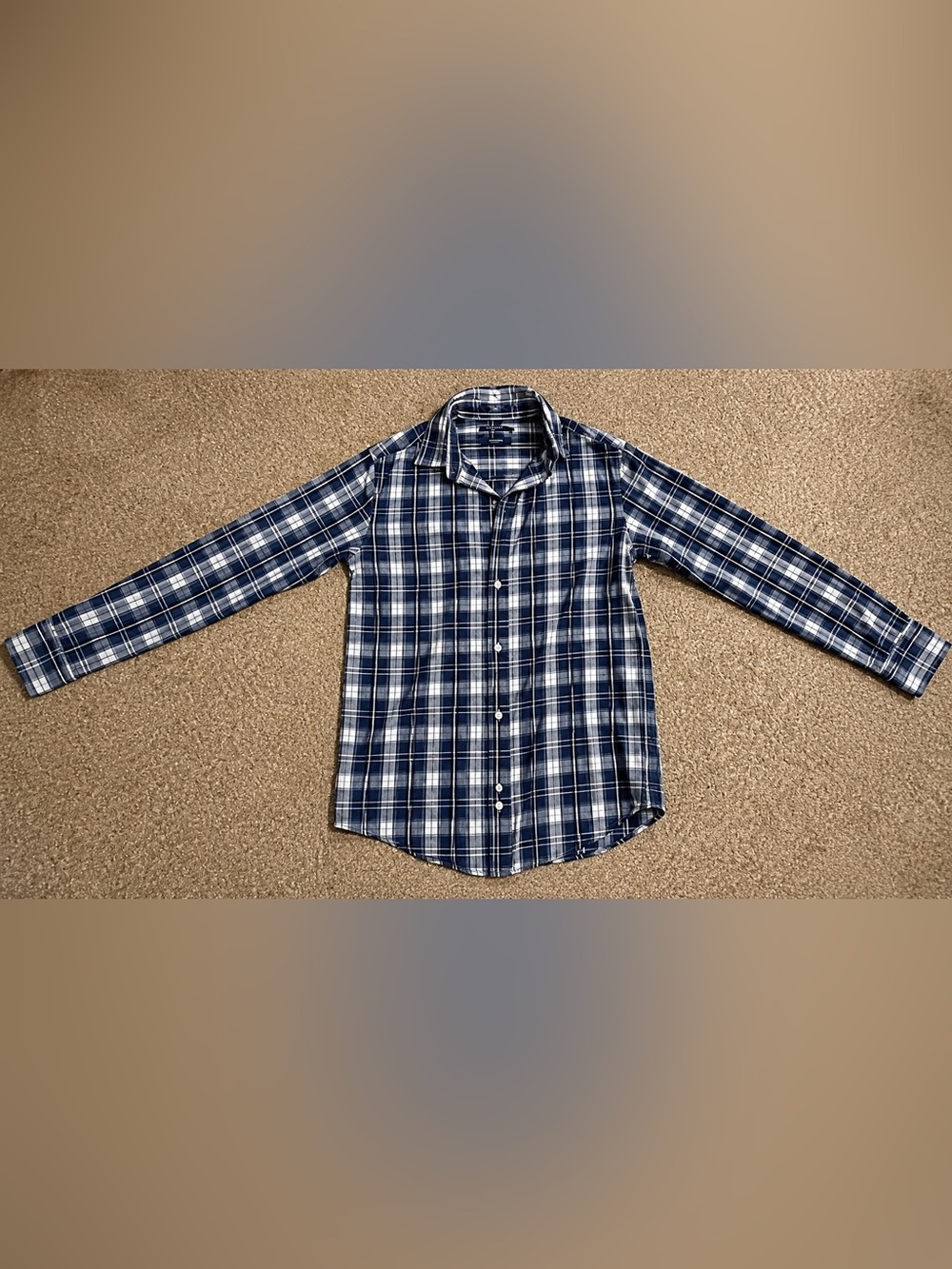 Izod Navy and White Plaid Long-Sleeve Button-Down Shirt